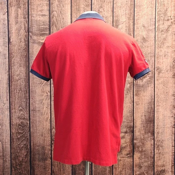Vtg #3 Plaid Patch Large Pony Mens Red Custom Fit Blue Trimmed Polo - Picture 4 of 9